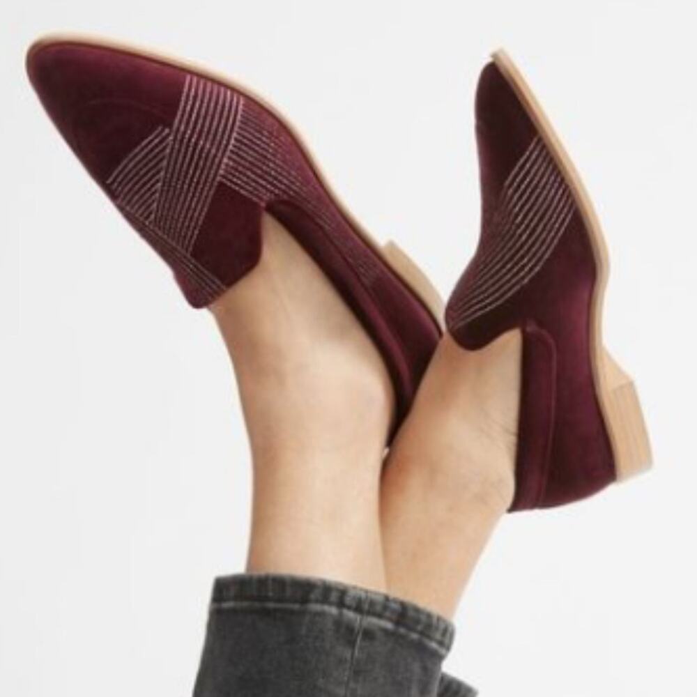 Everlane Burgundy Velvet Loafers with Contrasting Stitching